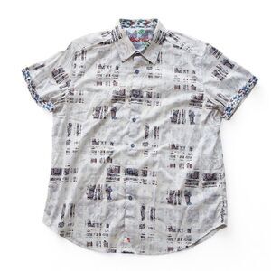 Robert Graham Vega Classic Fit Mosaic Tiled Short Sleeve Button Shirt Men's XL